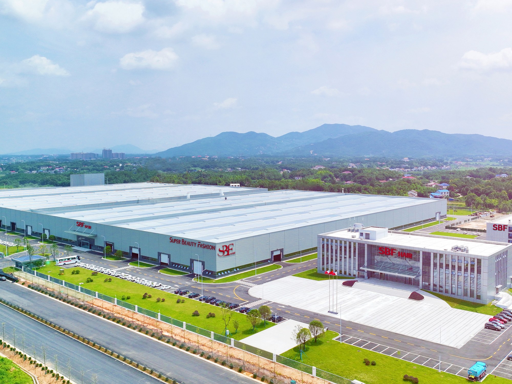 SBF HAIR new factory close aerial view